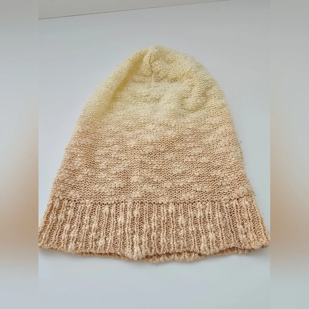 Mix No. 6 Cream Ombre Slouchy Beanie | Beige Popcorn Knit Textured Hat